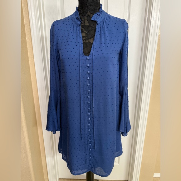 Stylish Blue Long Sleeve Dress - Picture 1 of 4